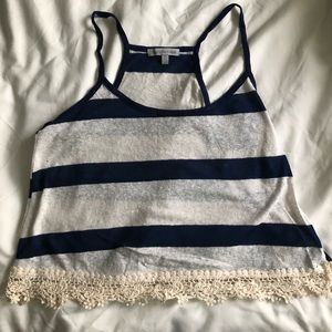 Navy and White lace Tank